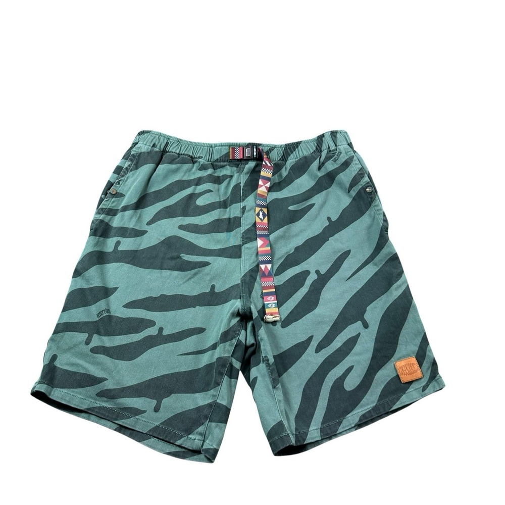 Icecream Green Tiger Striped Cotton Belted Utility Short Size Large